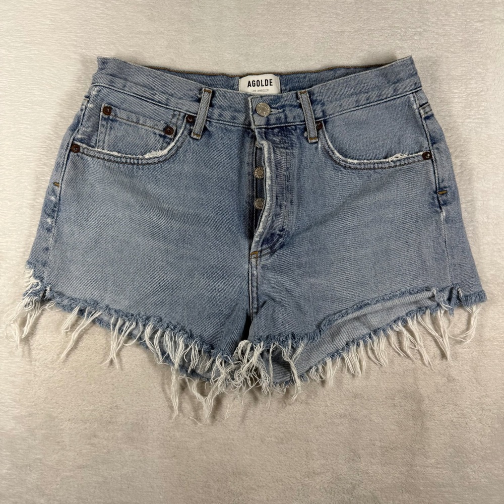 AGOLDE Parker Vintage Cut Off Denim Shorts Light Wash Womens 26